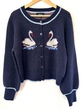 NWT Cider Swan Song Navy Blue Cardigan Preppy Nerdy Academic Grandpa Retro XL